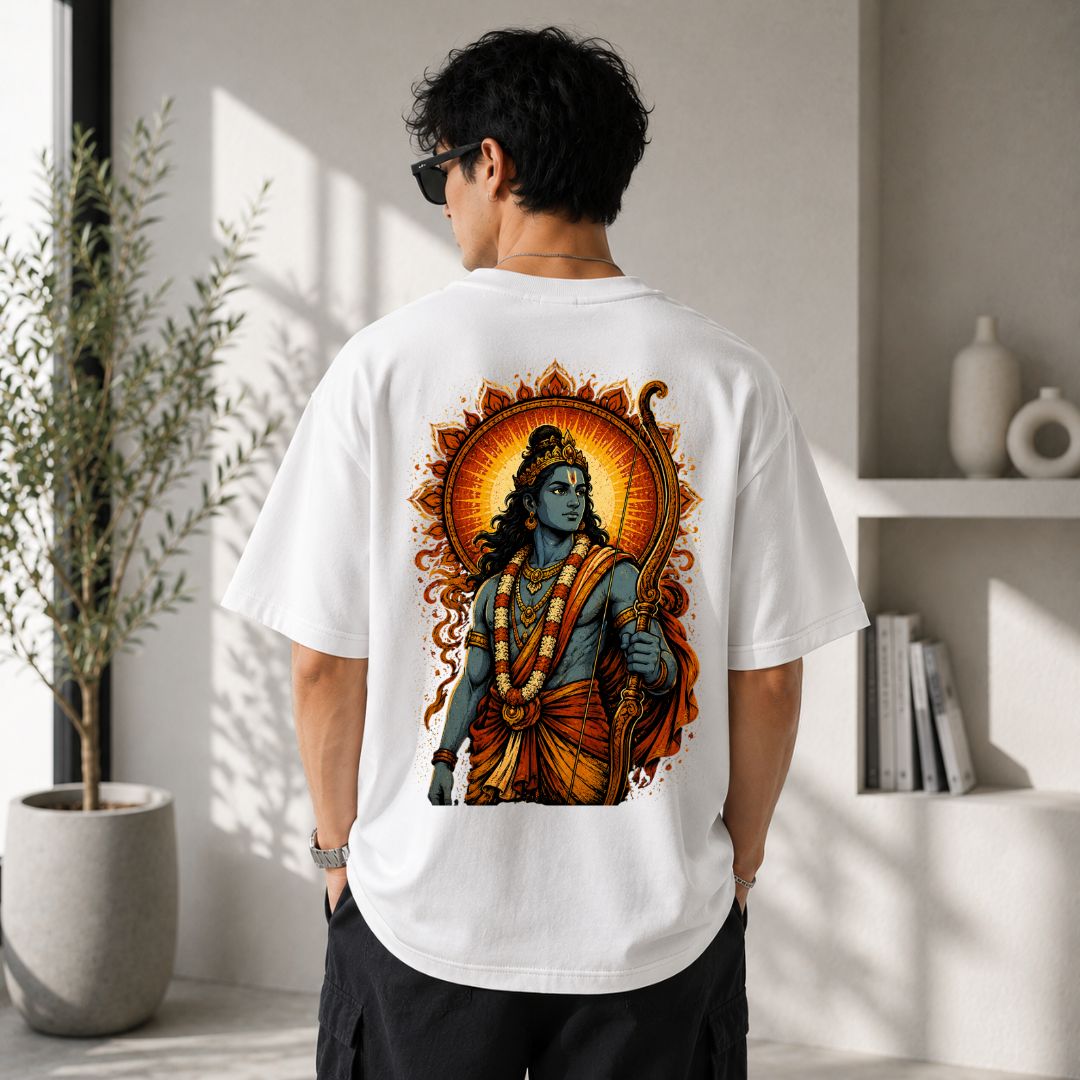 Lord Ram Oversized T-Shirt | Vintage Hindu Warrior Graphic Tee