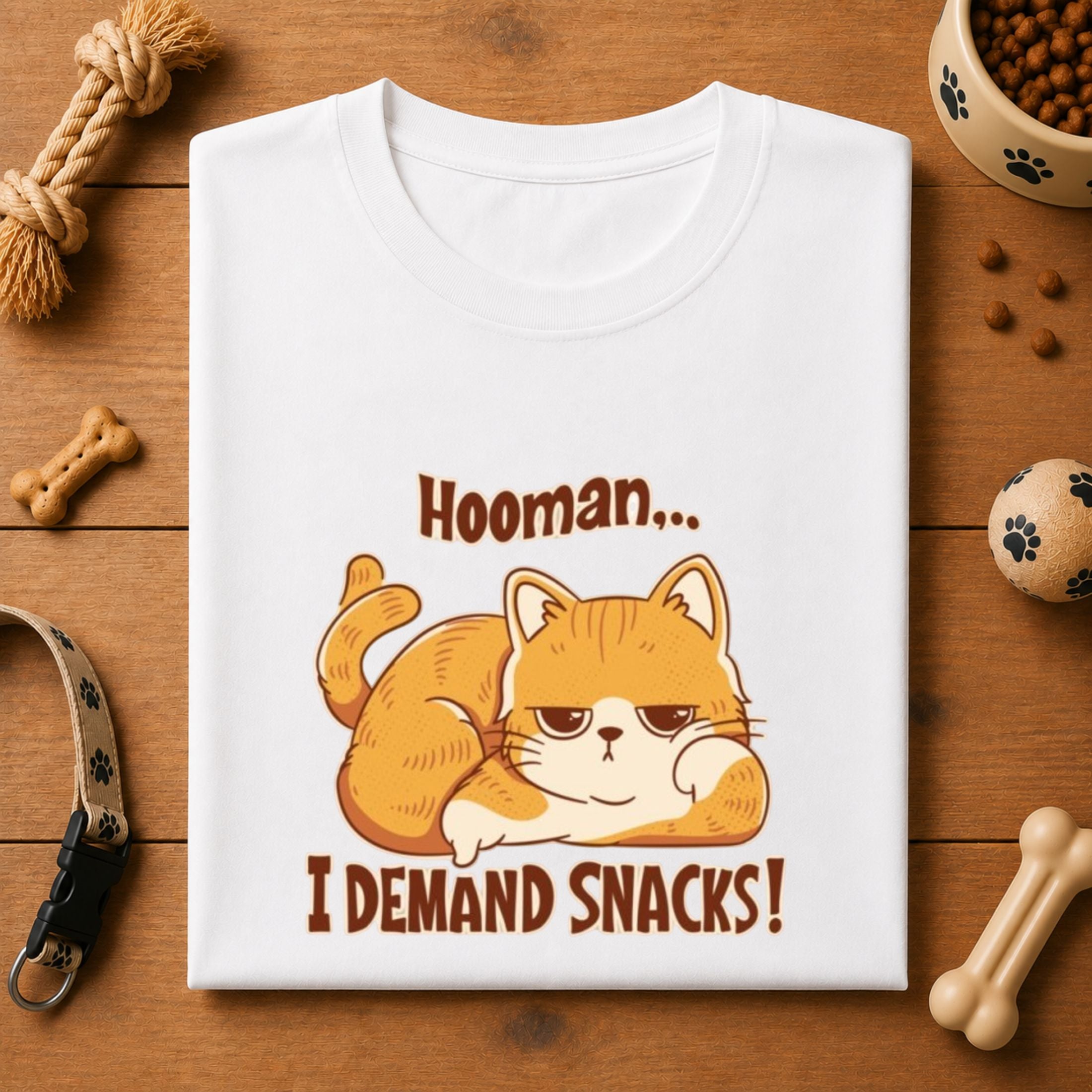 Hooman I Demand Snacks Cat T-Shirt | Funny Cat Lover Tee