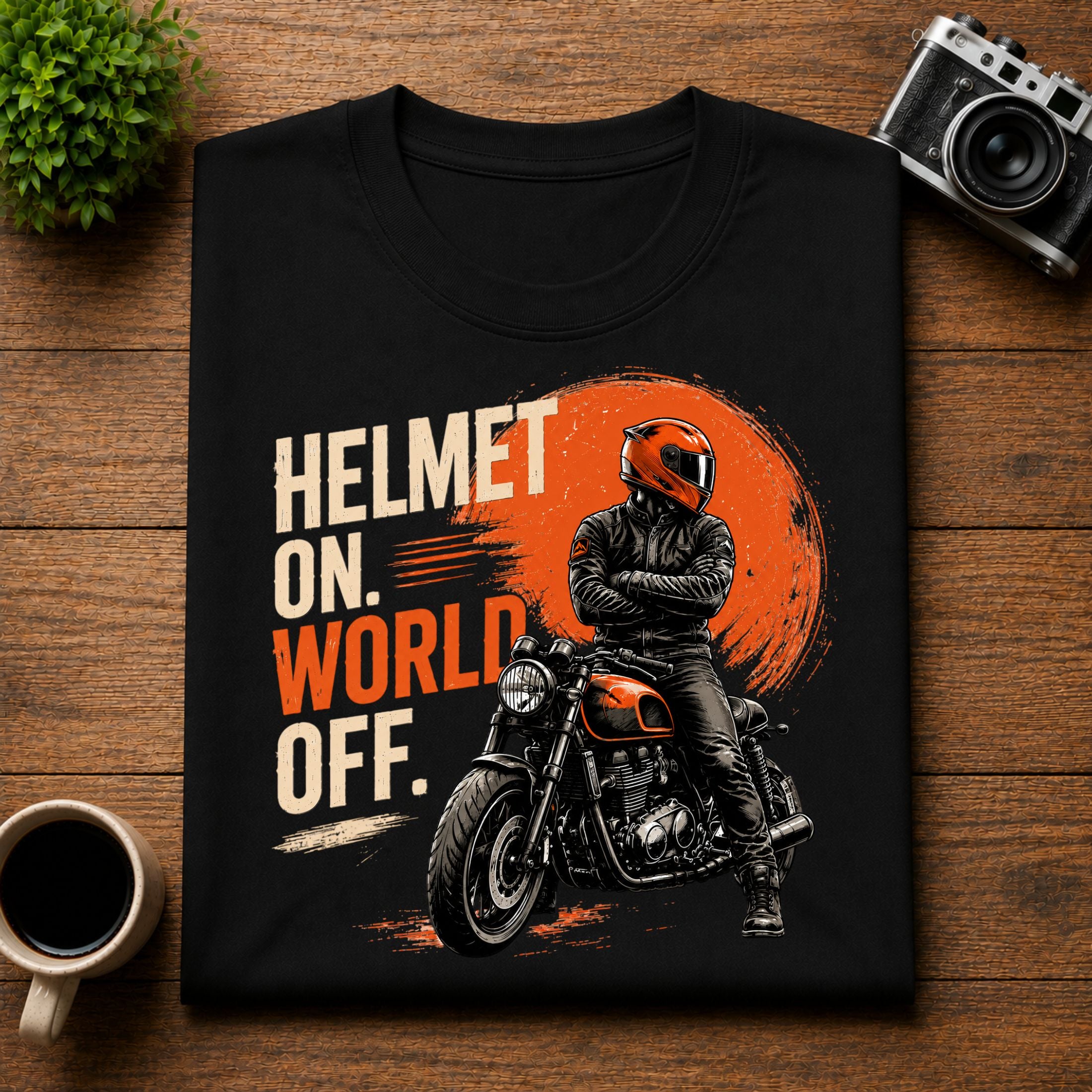 Helmet On World Off Motorcycle Unisex Tee