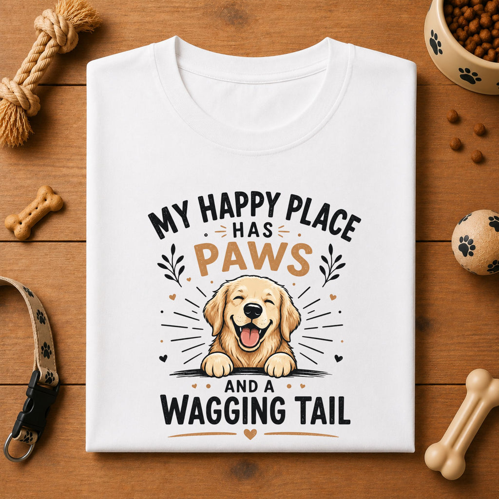 My Happy Place Has Paws And A Wagging Tail T-Shirt | Dog Lover Unisex Tee
