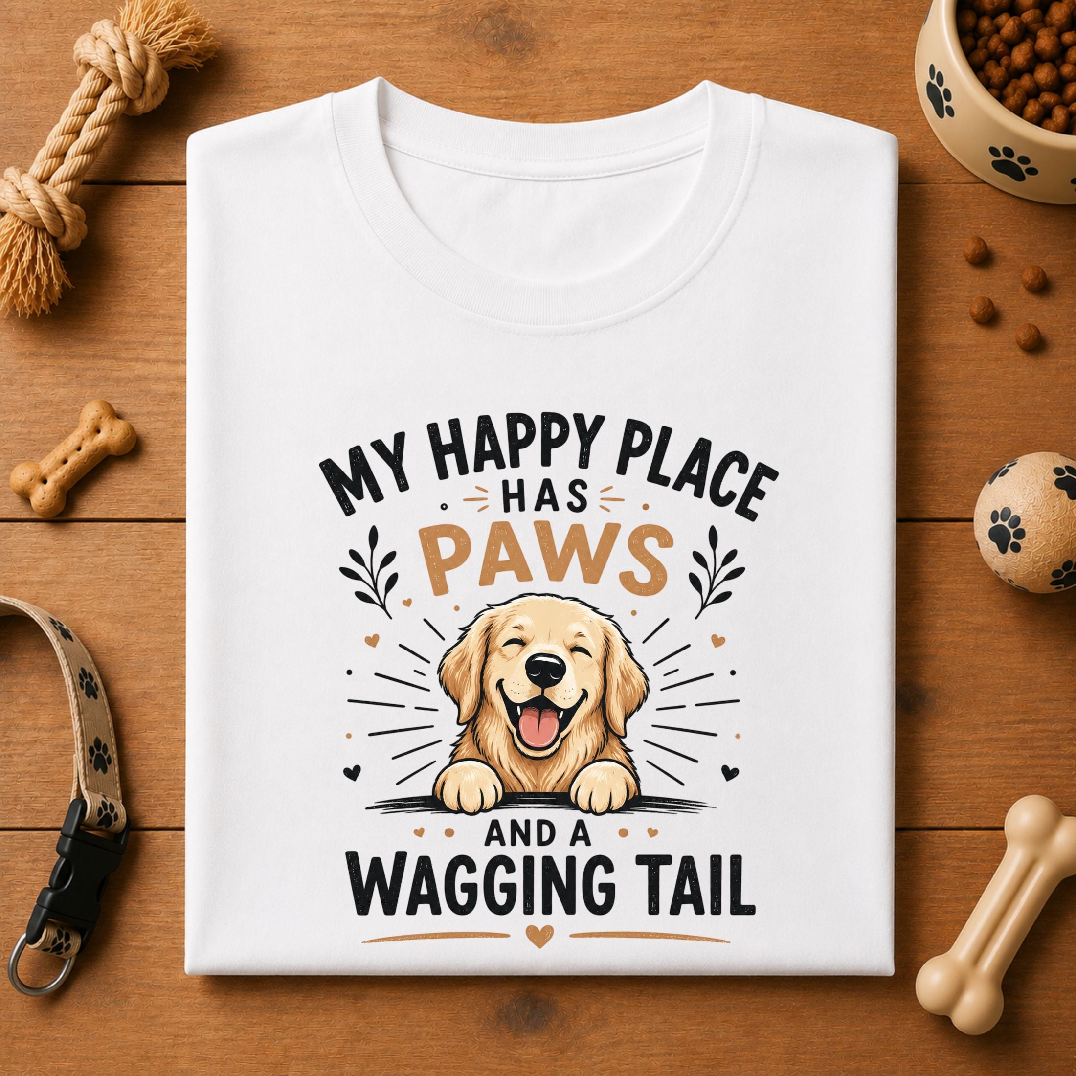 My Happy Place Has Paws And A Wagging Tail T-Shirt | Dog Lover Unisex Tee