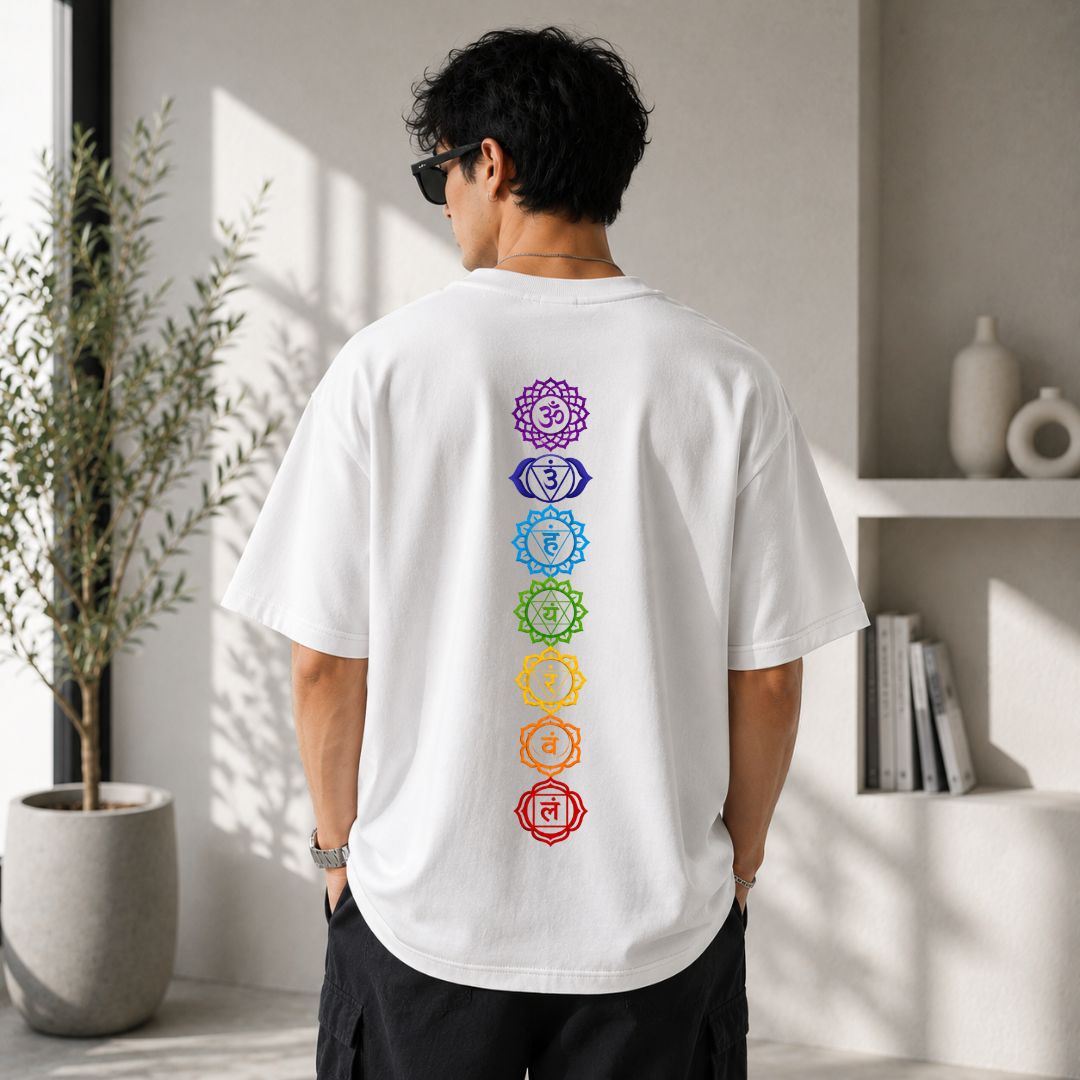 7 Chakra Oversized T-Shirt | Spiritual Chakra Alignment Yoga Tee
