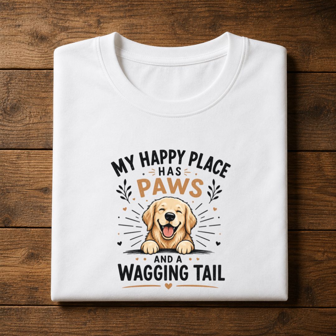 My Happy Place Has Paws And A Wagging Tail T-Shirt | Dog Lover Unisex Tee