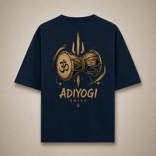 Adiyogi Shiva Damru Oversized Unisex T-Shirt | Mahadev Spiritual Graphic Tee