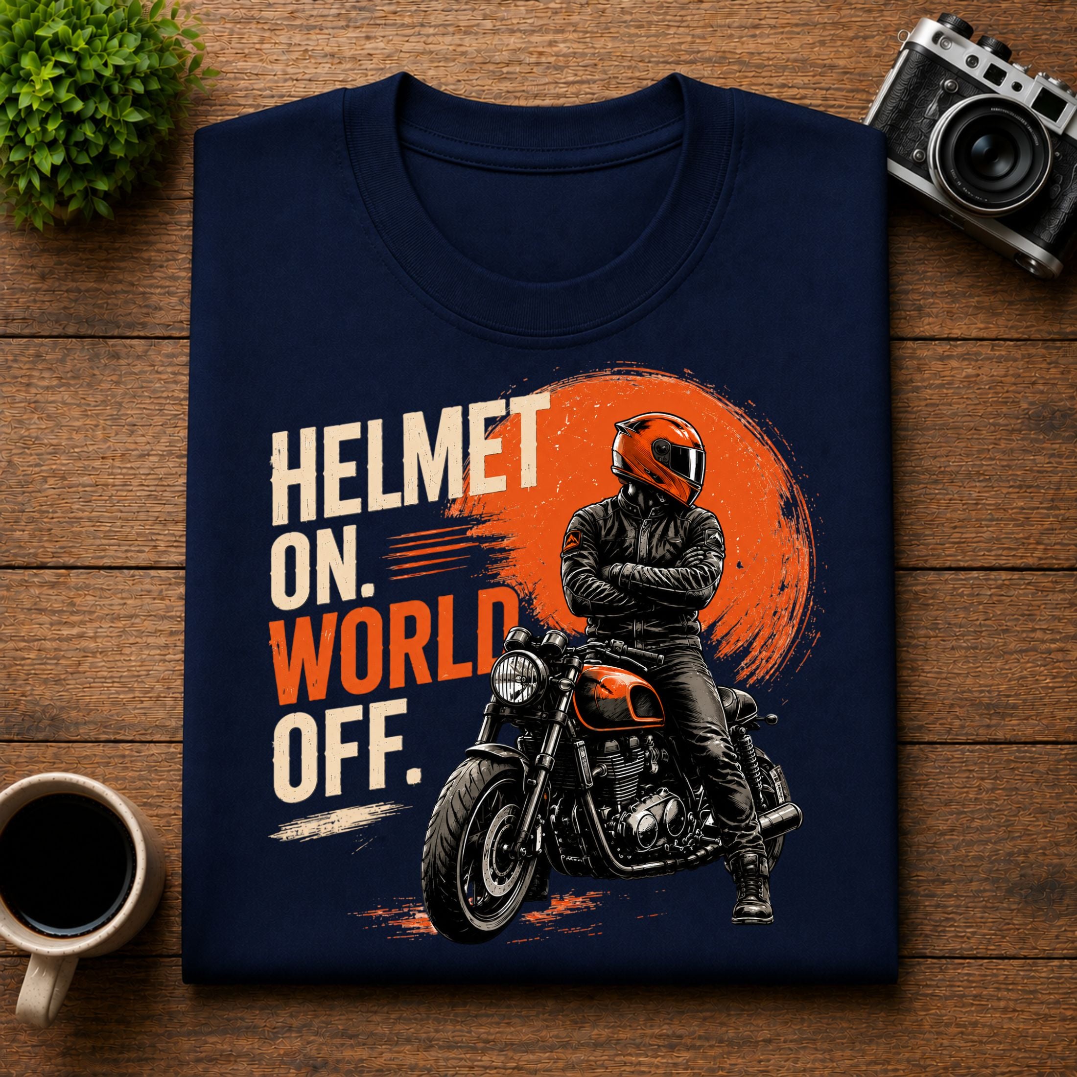 Helmet On World Off Motorcycle Unisex Tee