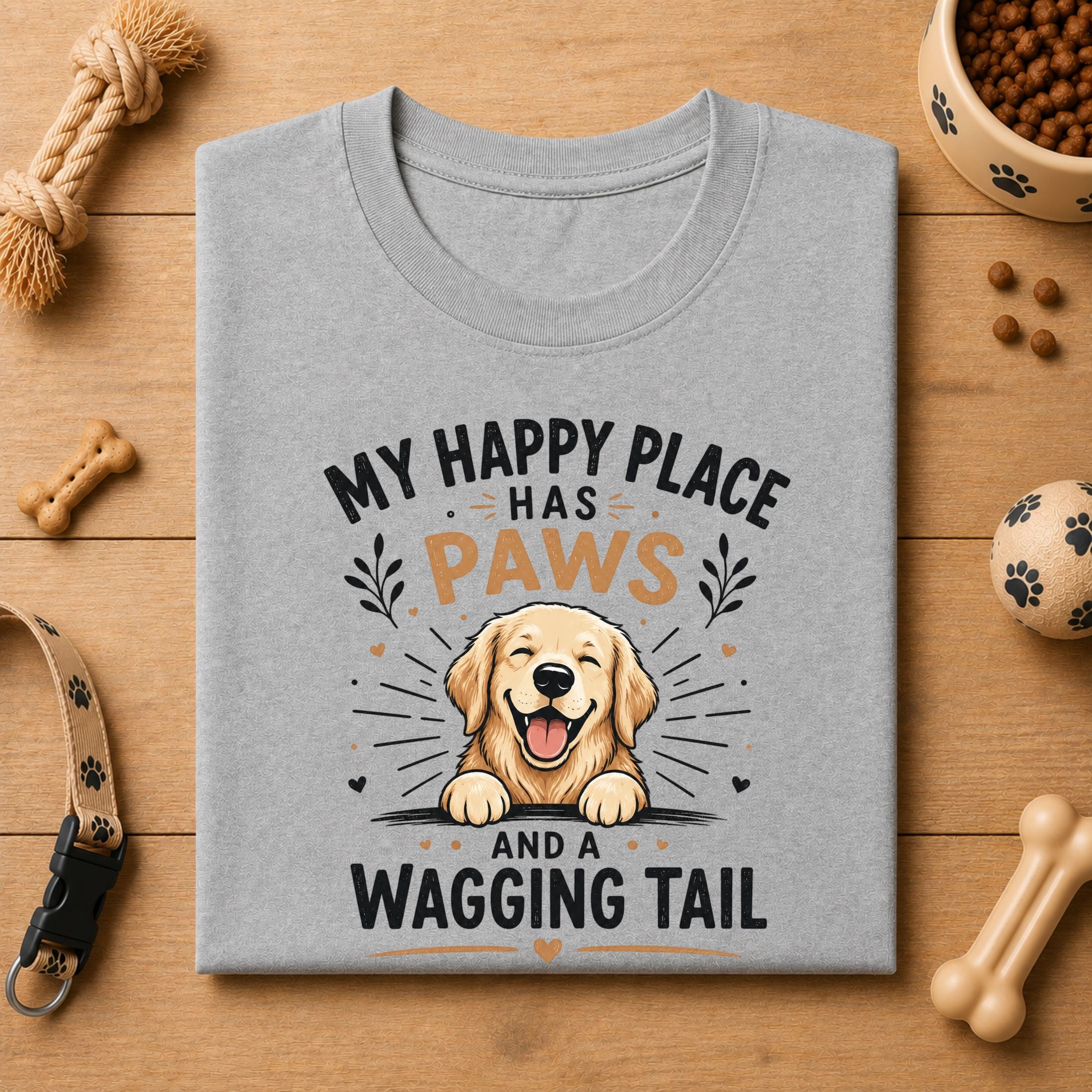 My Happy Place Has Paws And A Wagging Tail T-Shirt | Dog Lover Unisex Tee