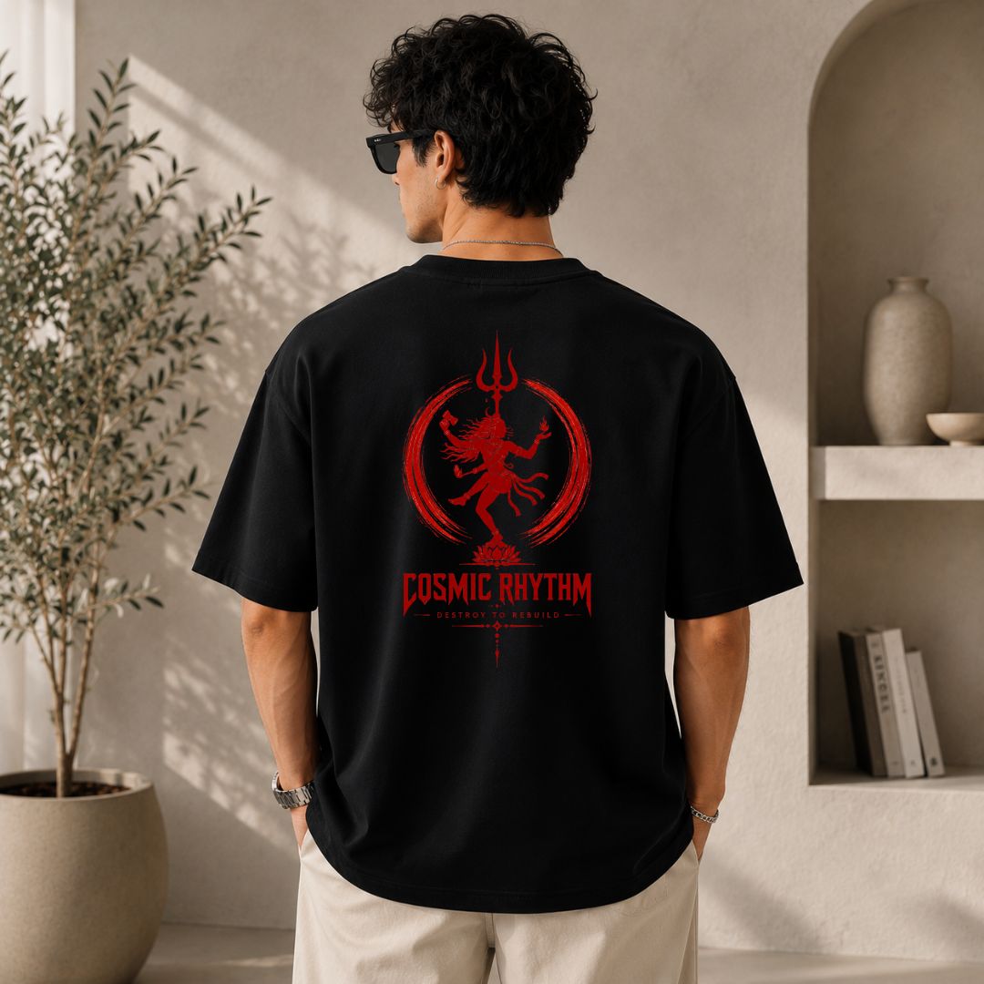 Cosmic Rhythm Oversized T-Shirt | Nataraja Shiva Spiritual Streetwear Tee