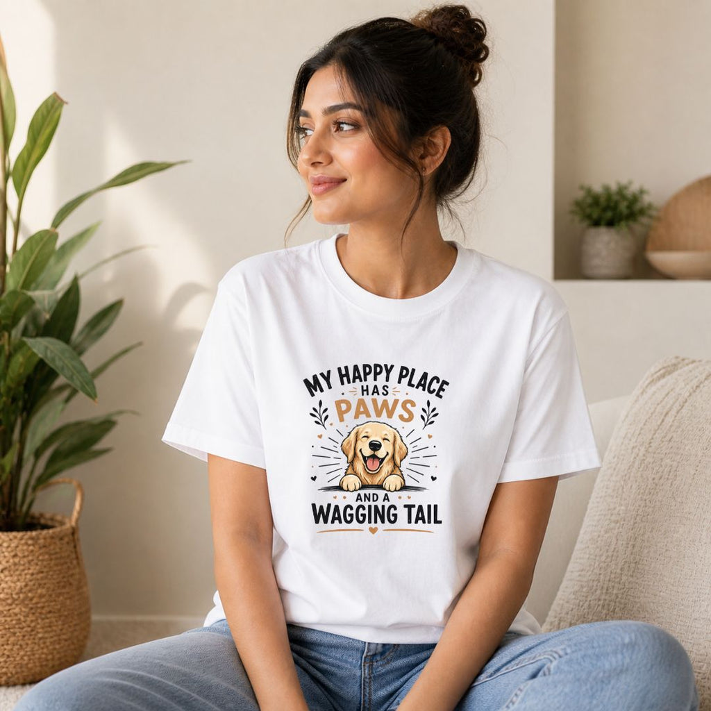 My Happy Place Has Paws And A Wagging Tail T-Shirt | Dog Lover Unisex Tee