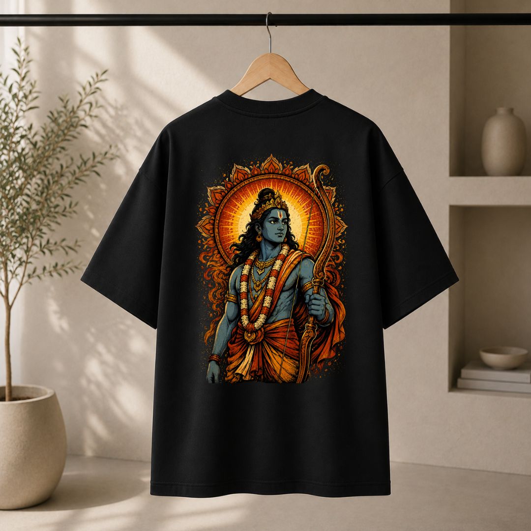 Lord Ram Oversized T-Shirt | Vintage Hindu Warrior Graphic Tee