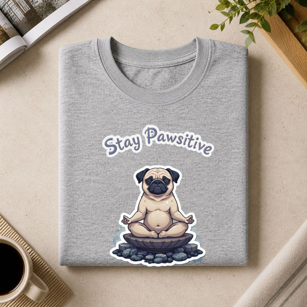 Stay Pawsitive Dog T-Shirt | Cute Pug Motivation Tee