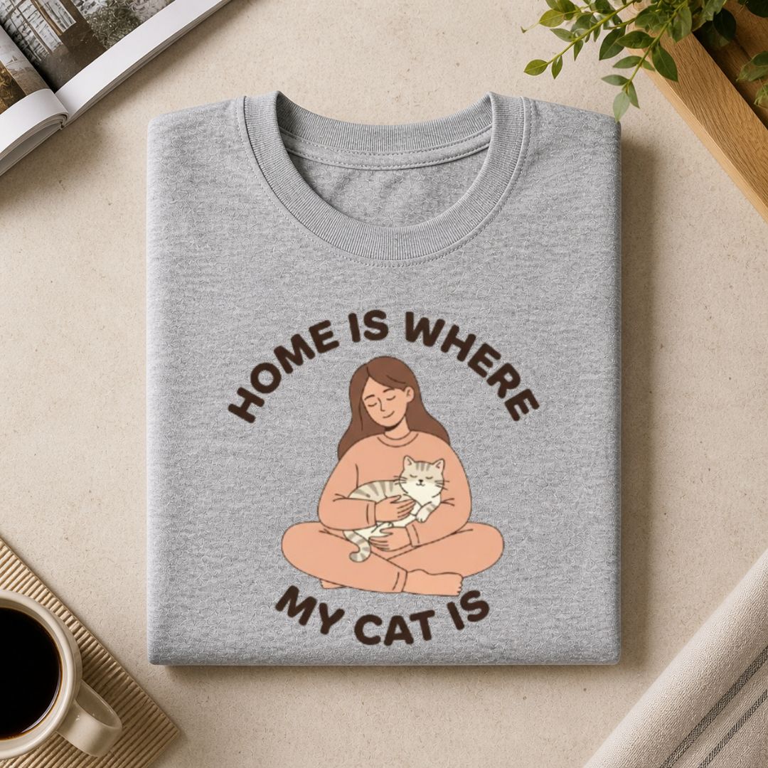 Home Is Where My Cat Is T-Shirt | Cat Mom Graphic Tee