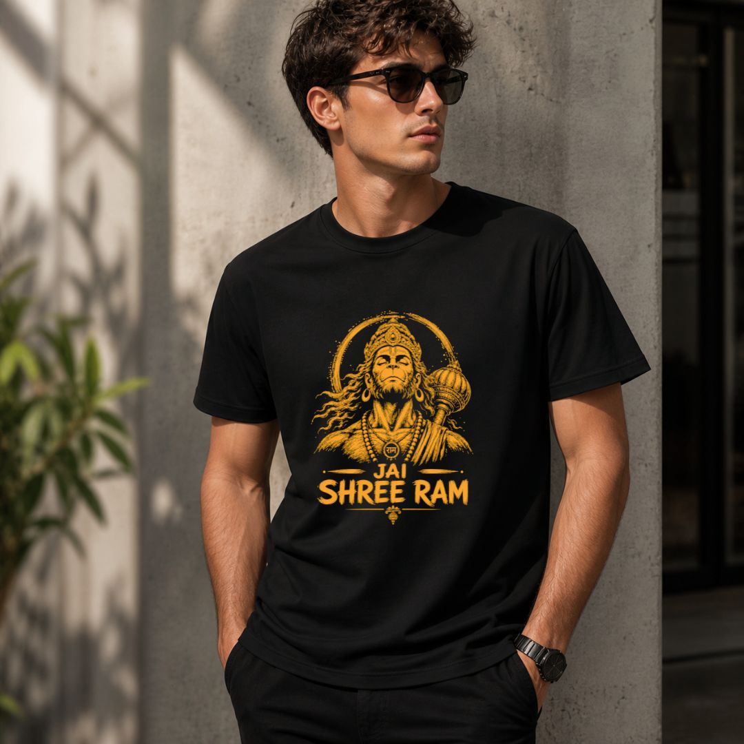 Jay Shree Ram Hanuman Regular Unisex T-Shirt | Lord Hanuman Devotional Graphic Tee