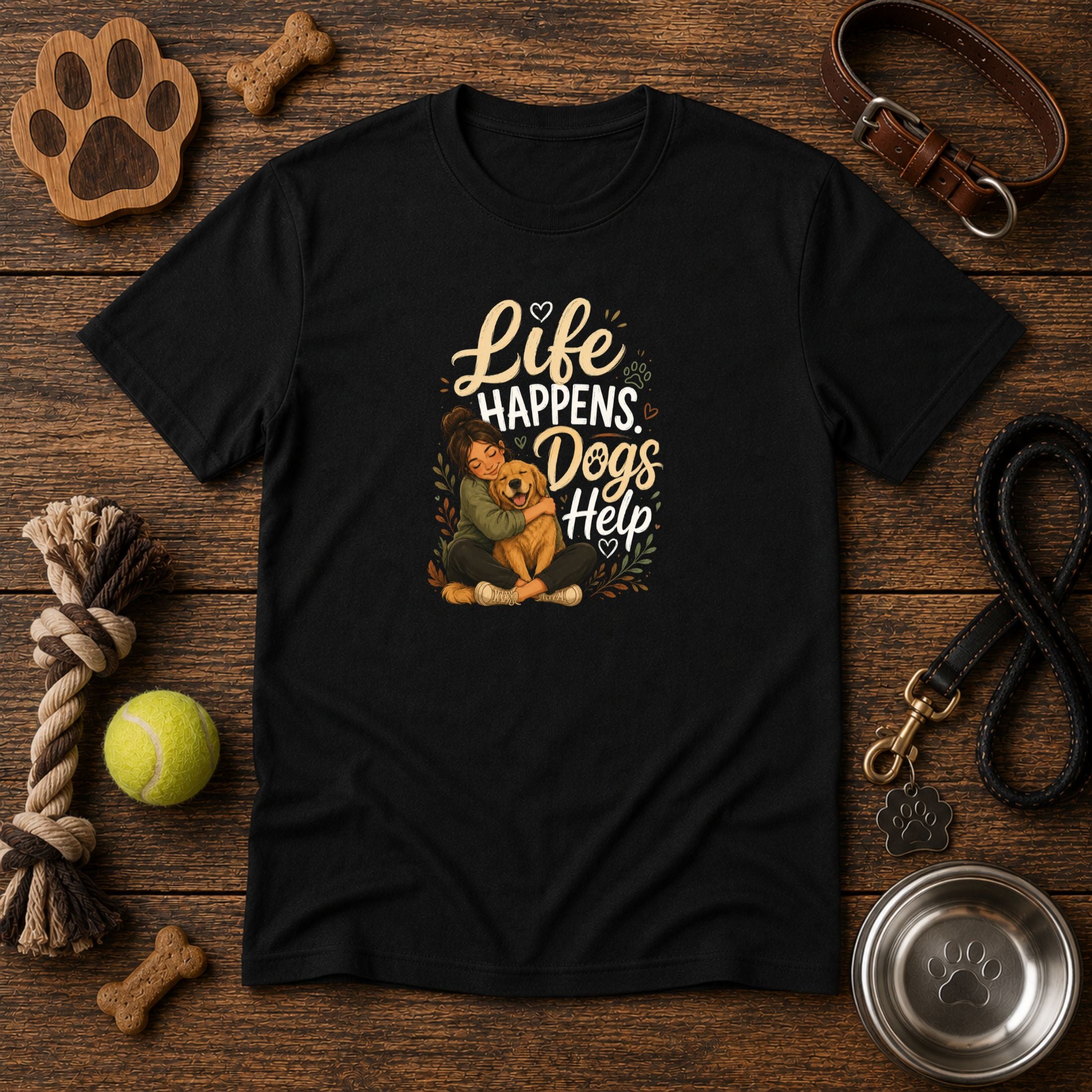 Life Happens Dogs Help | Cute Dog Lover Unisex T-Shirt