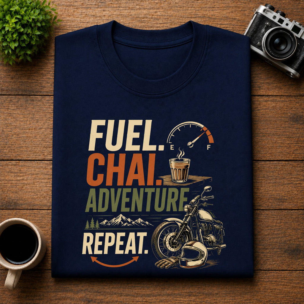 Fuel Chai Adventure Repeat Biker Unisex Tee