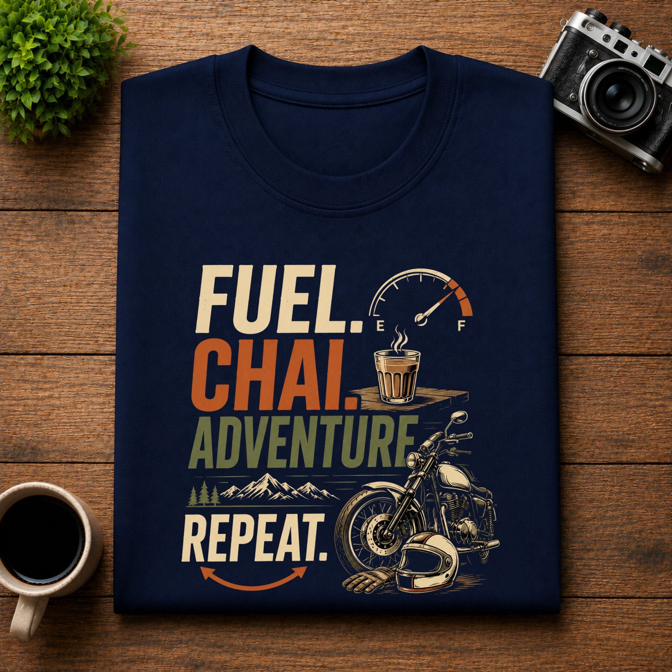 Fuel Chai Adventure Repeat Biker Unisex Tee