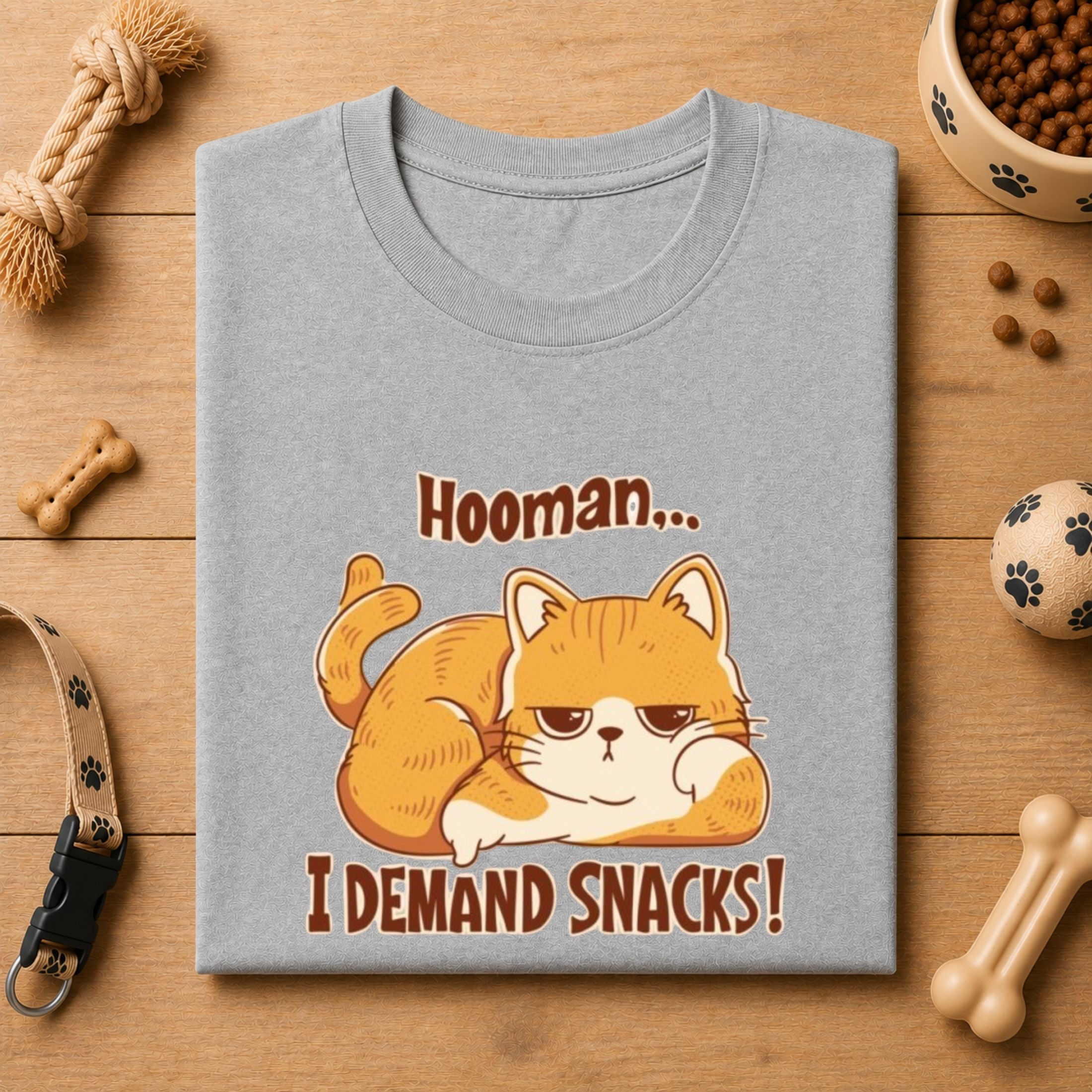 Hooman I Demand Snacks Cat T-Shirt | Funny Cat Lover Tee