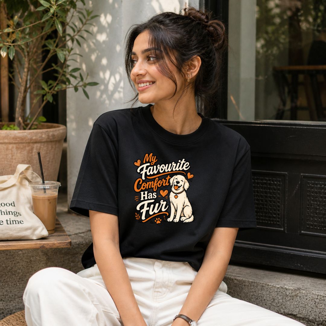 My Favorite Comfort Has Fur T-Shirt | Cute Dog Lover Unisex Tee
