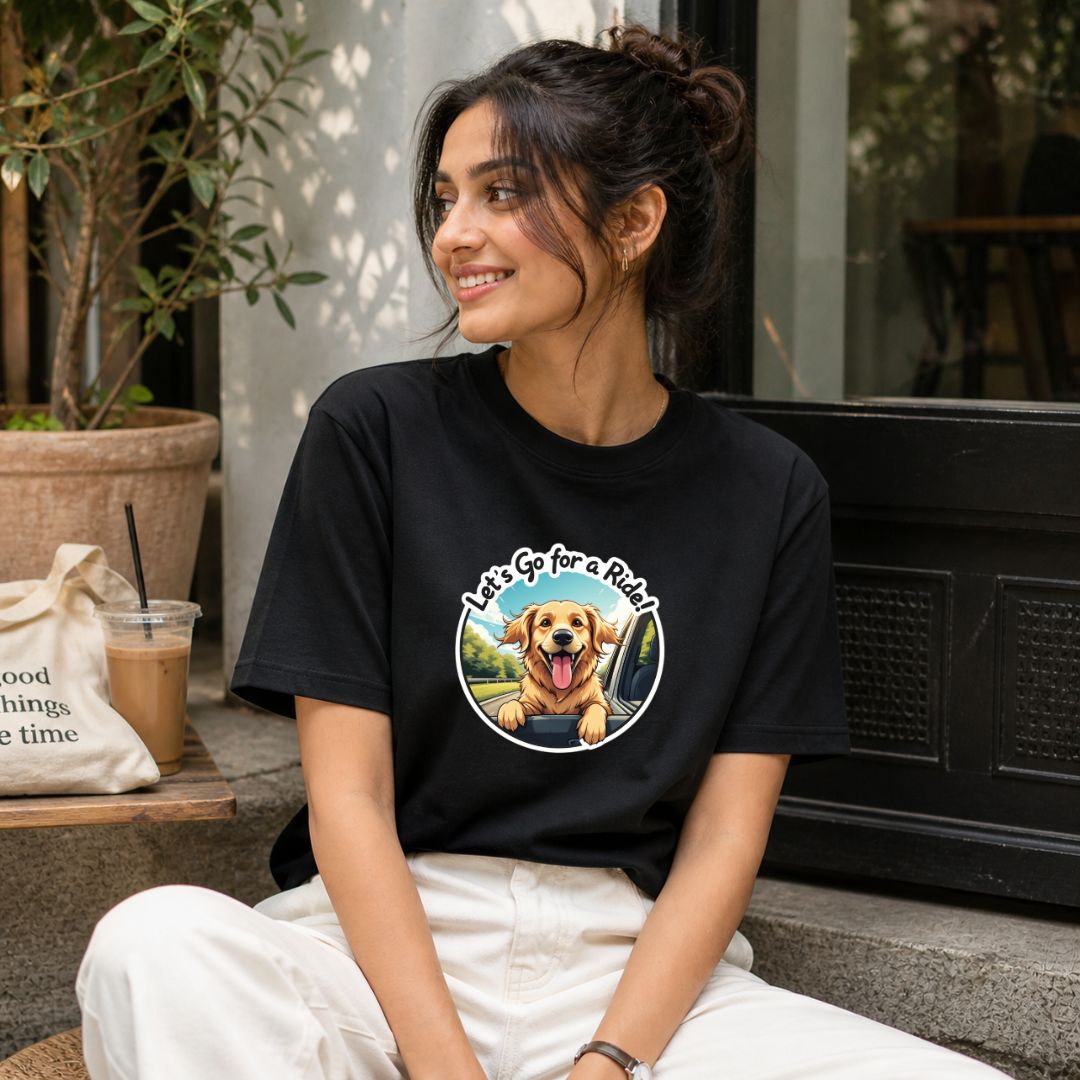 Let's Go For A Ride Dog T-Shirt | Happy Golden Retriever Tee