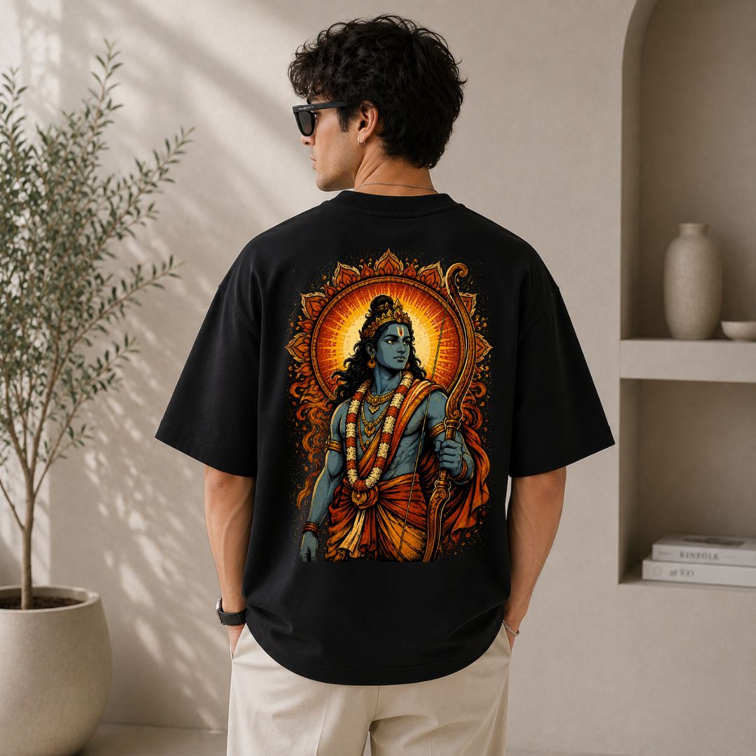 Lord Ram Oversized T-Shirt | Vintage Hindu Warrior Graphic Tee