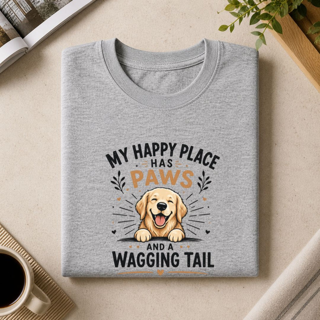 My Happy Place Has Paws And A Wagging Tail T-Shirt | Dog Lover Unisex Tee