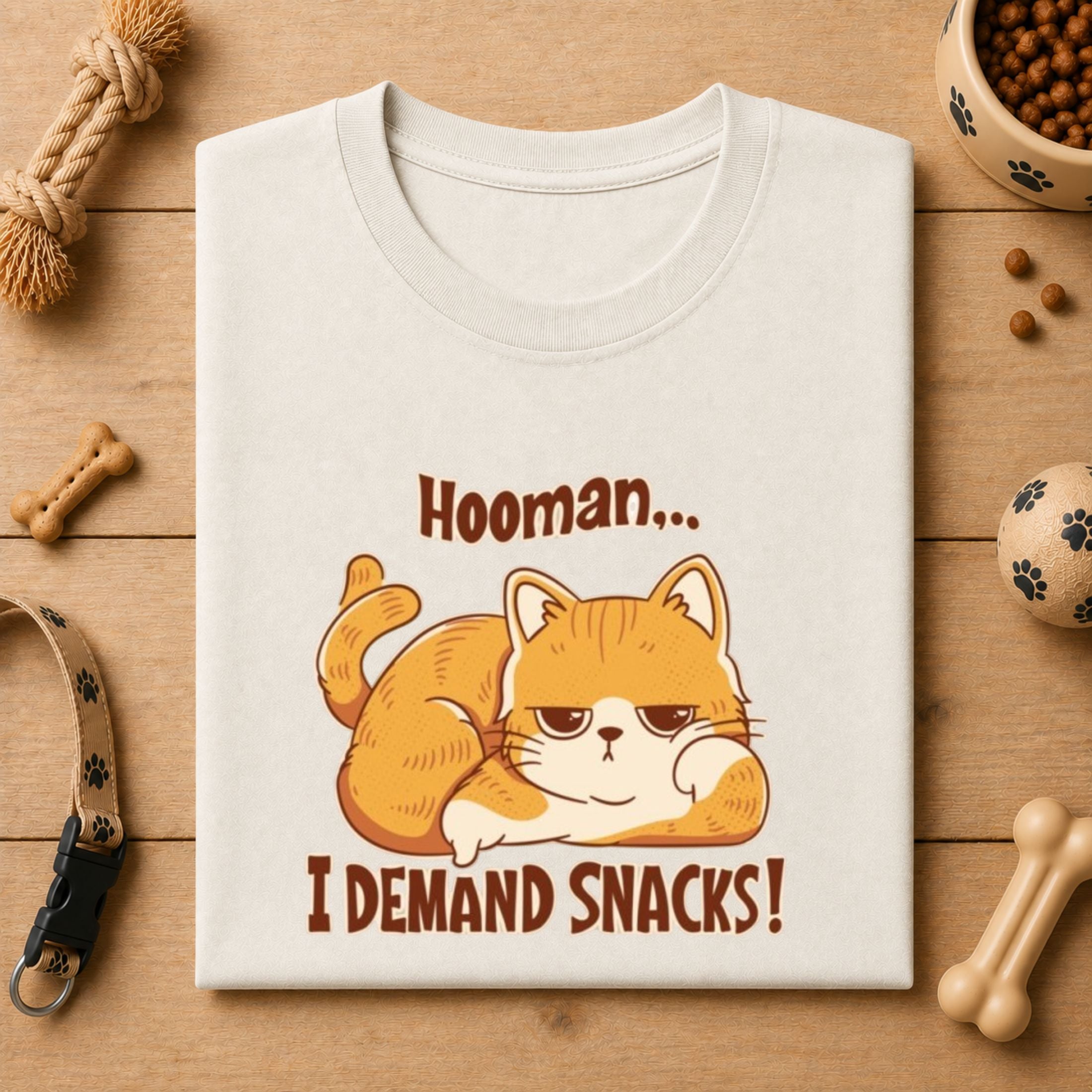 Hooman I Demand Snacks Cat T-Shirt | Funny Cat Lover Tee