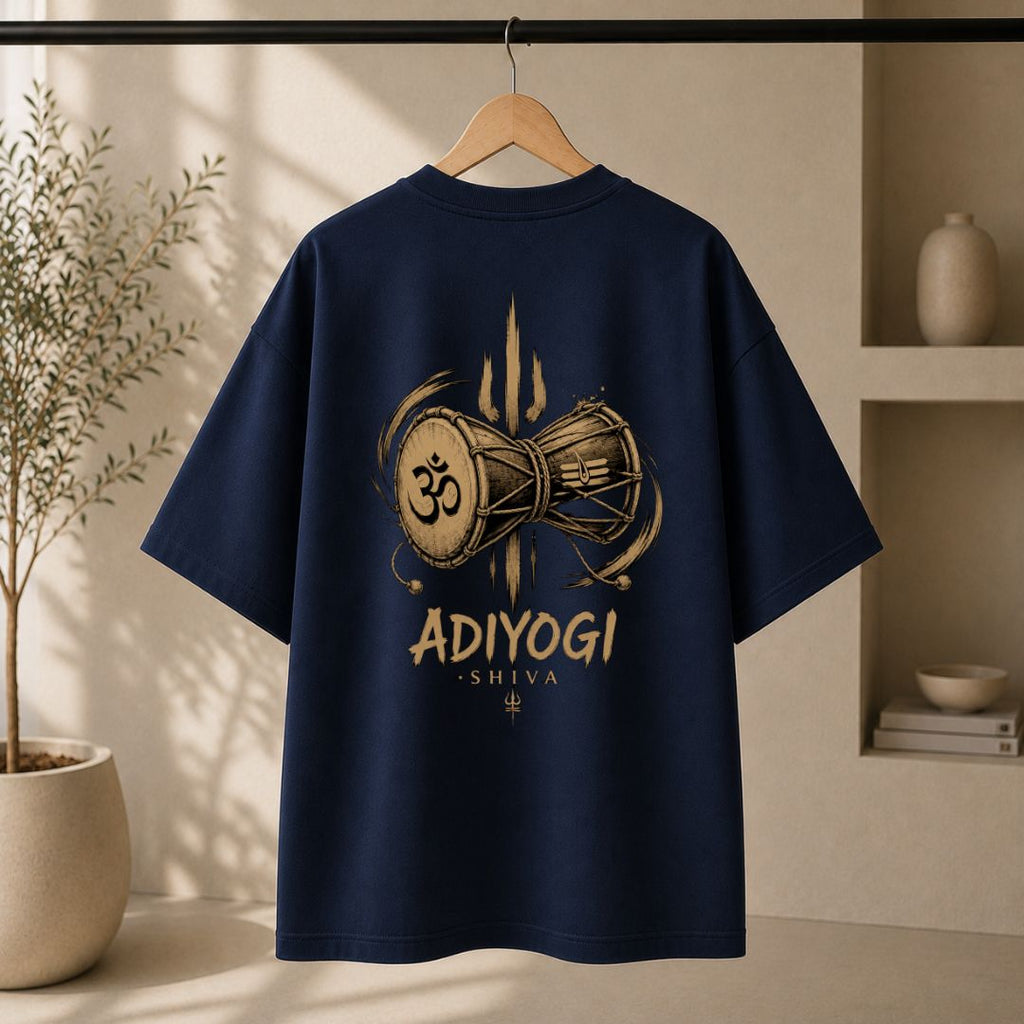Adiyogi Shiva Damru Oversized Unisex T-Shirt | Mahadev Spiritual Graphic Tee