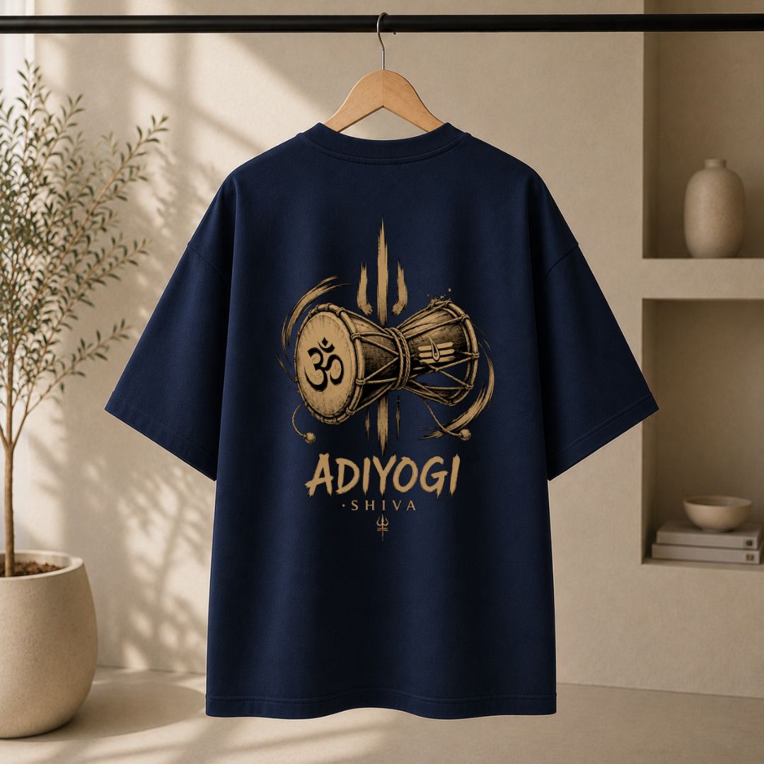 Adiyogi Shiva Damru Oversized Unisex T-Shirt | Mahadev Spiritual Graphic Tee