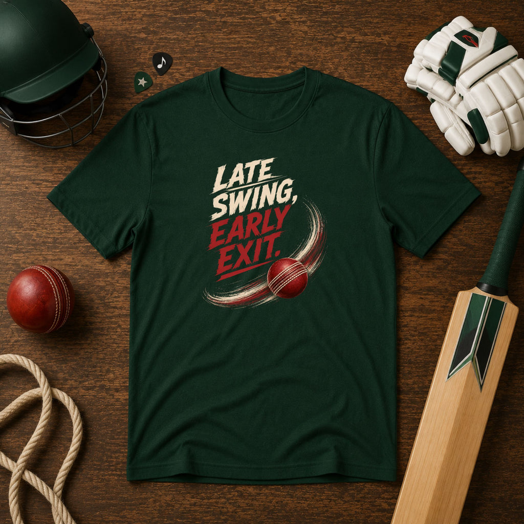 Late Swing Early Exit Unisex T-Shirt | Cricket Bowling Tee