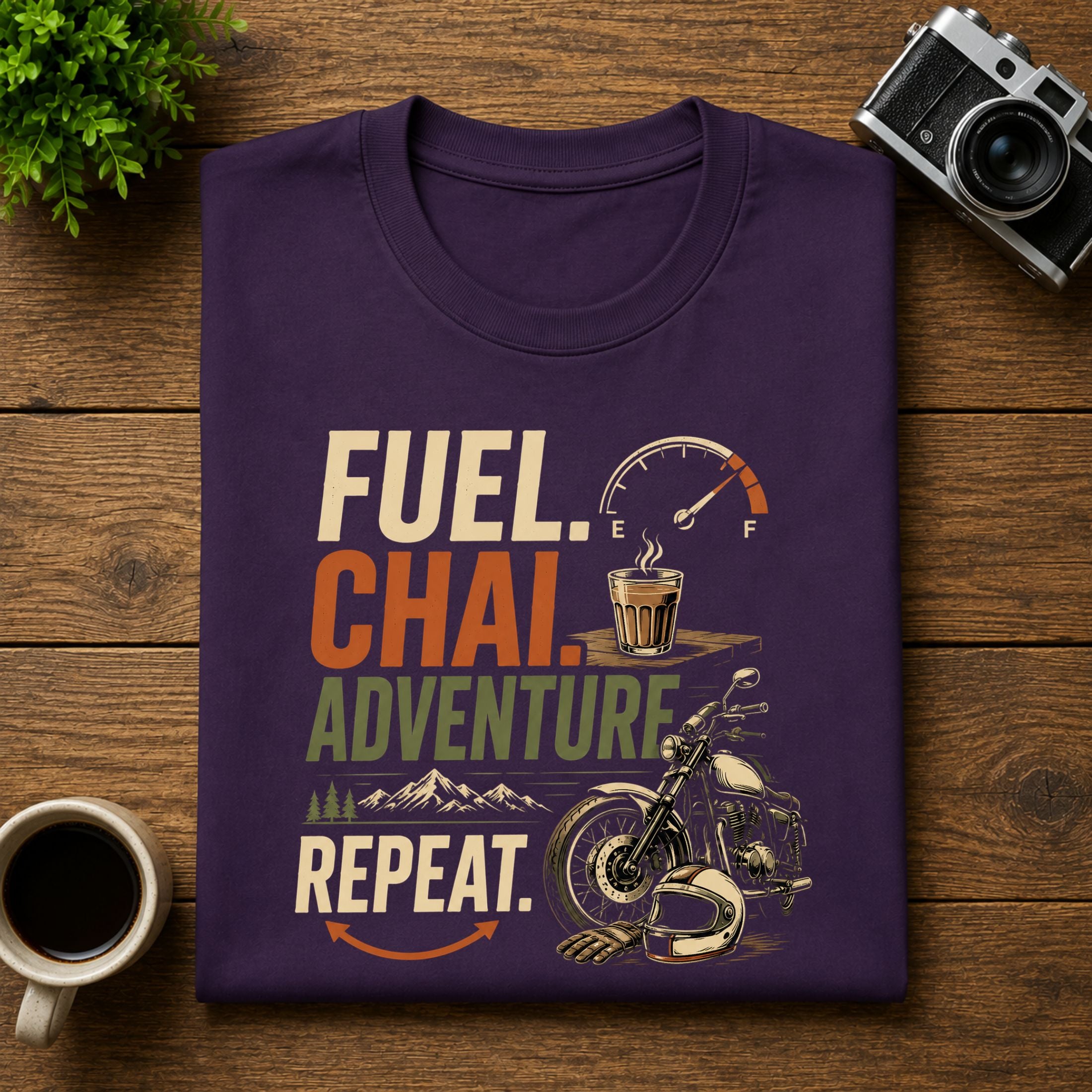Fuel Chai Adventure Repeat Biker Unisex Tee