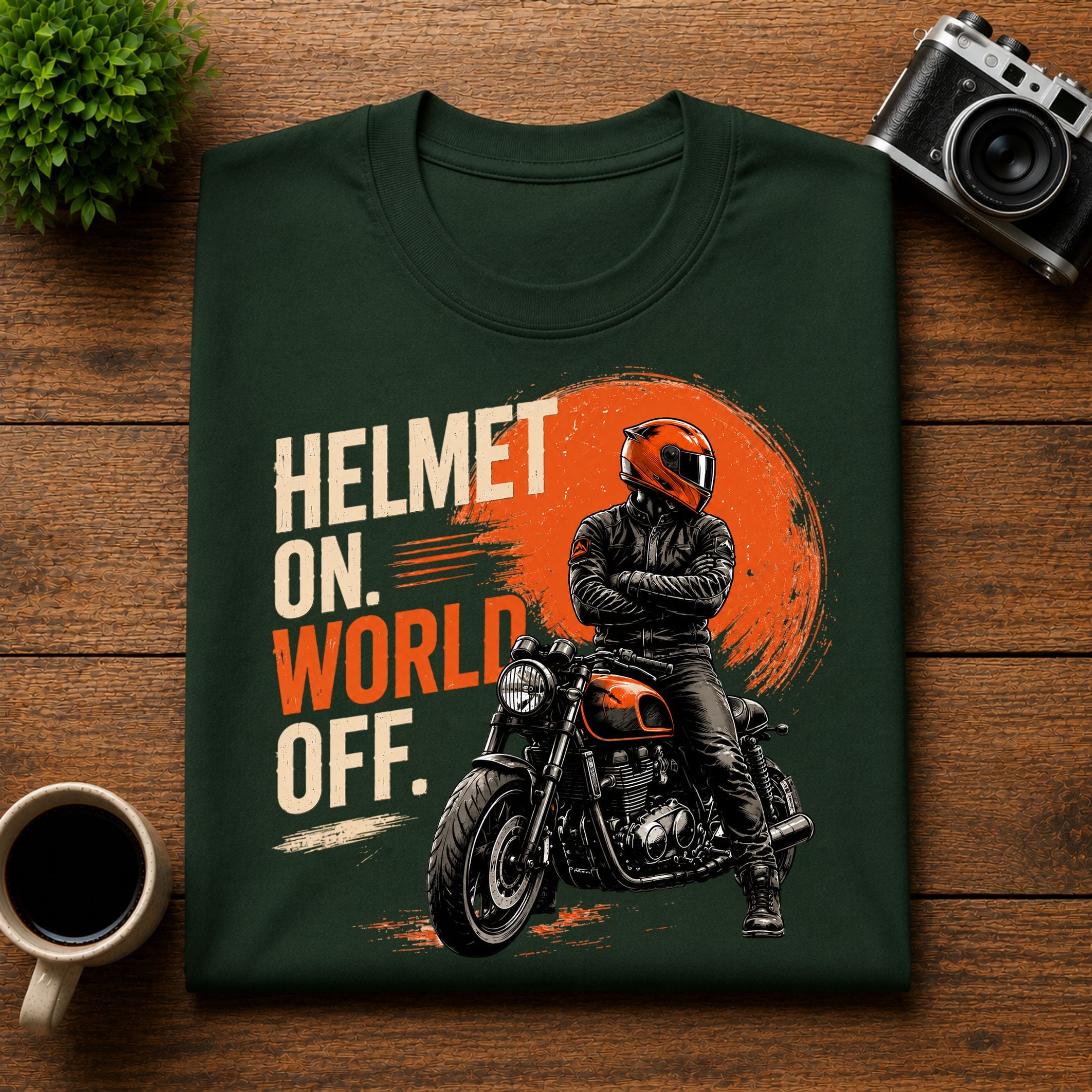 Helmet On World Off Motorcycle Unisex Tee