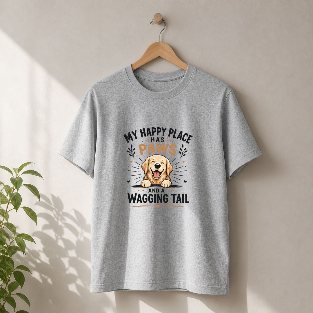 My Happy Place Has Paws And A Wagging Tail T-Shirt | Dog Lover Unisex Tee