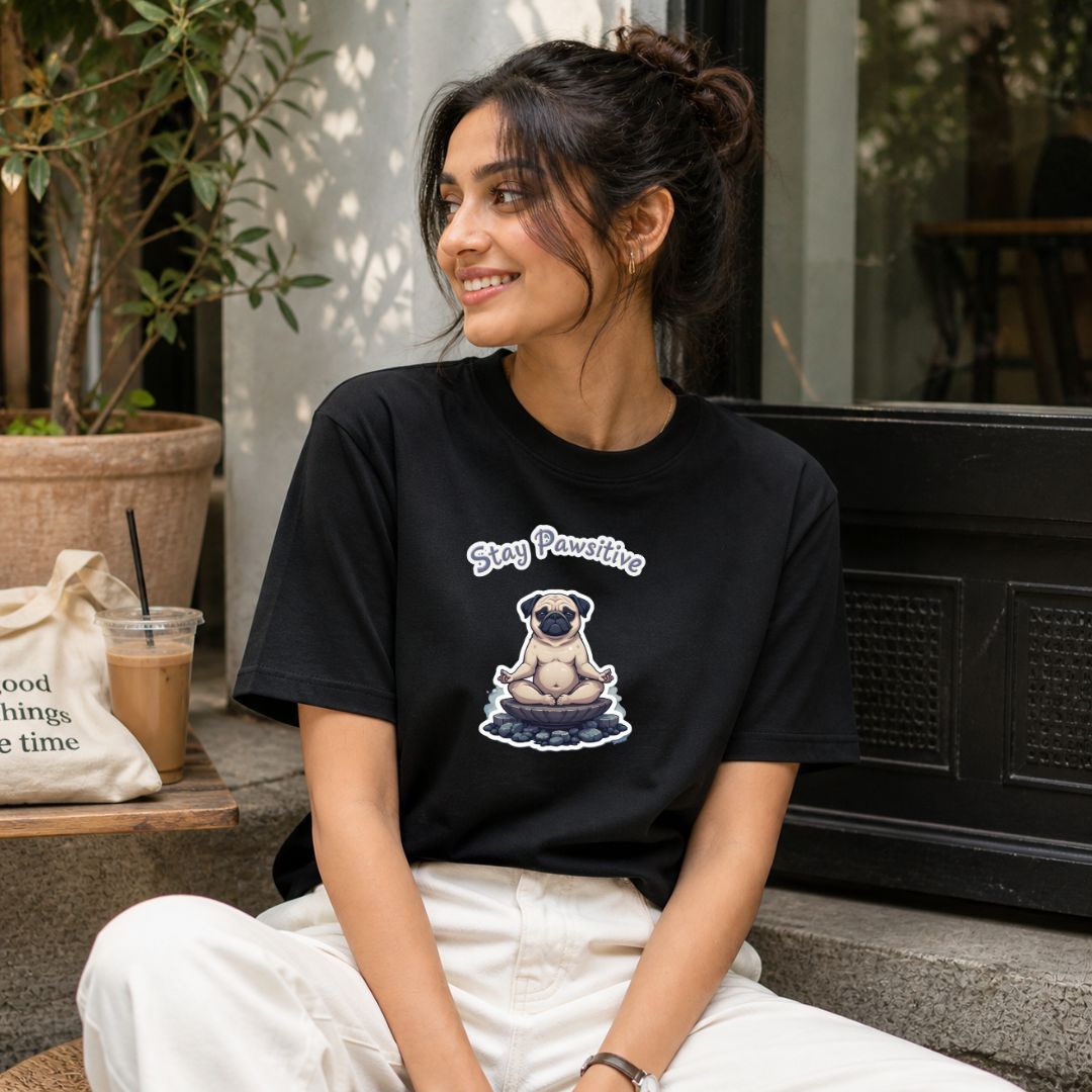 Stay Pawsitive Dog T-Shirt | Cute Pug Motivation Tee