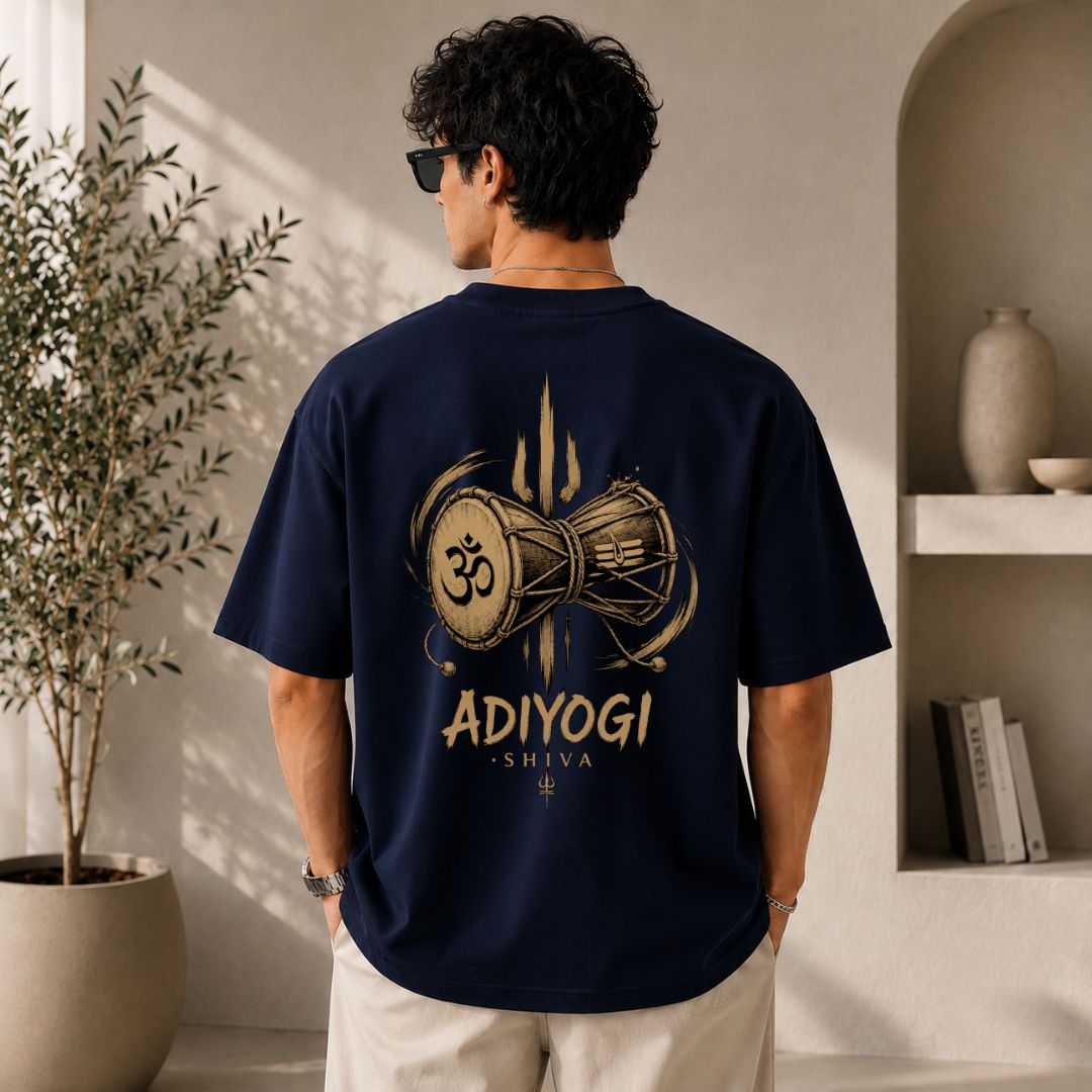 Adiyogi Shiva Damru Oversized Unisex T-Shirt | Mahadev Spiritual Graphic Tee