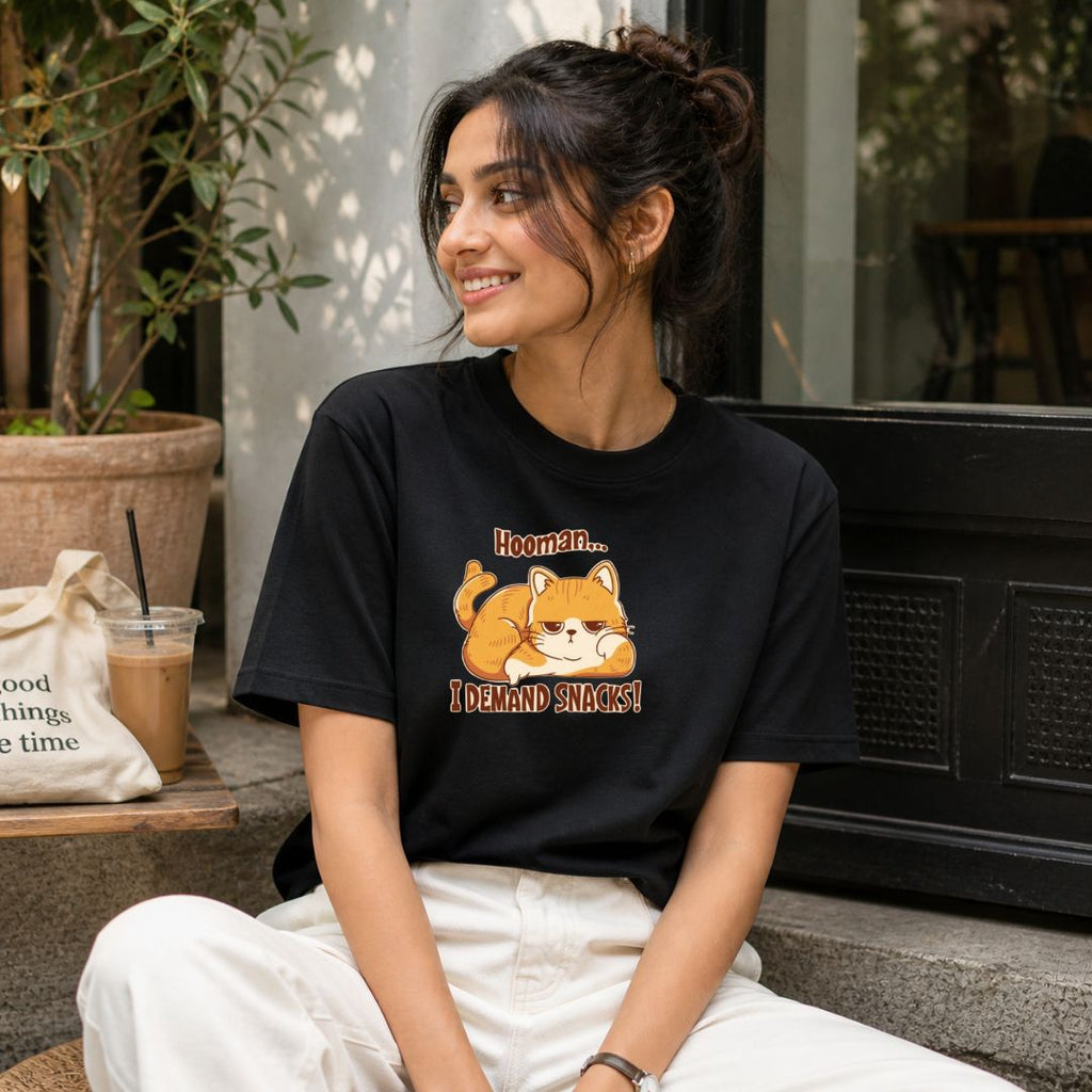 Hooman I Demand Snacks Cat T-Shirt | Funny Cat Lover Tee