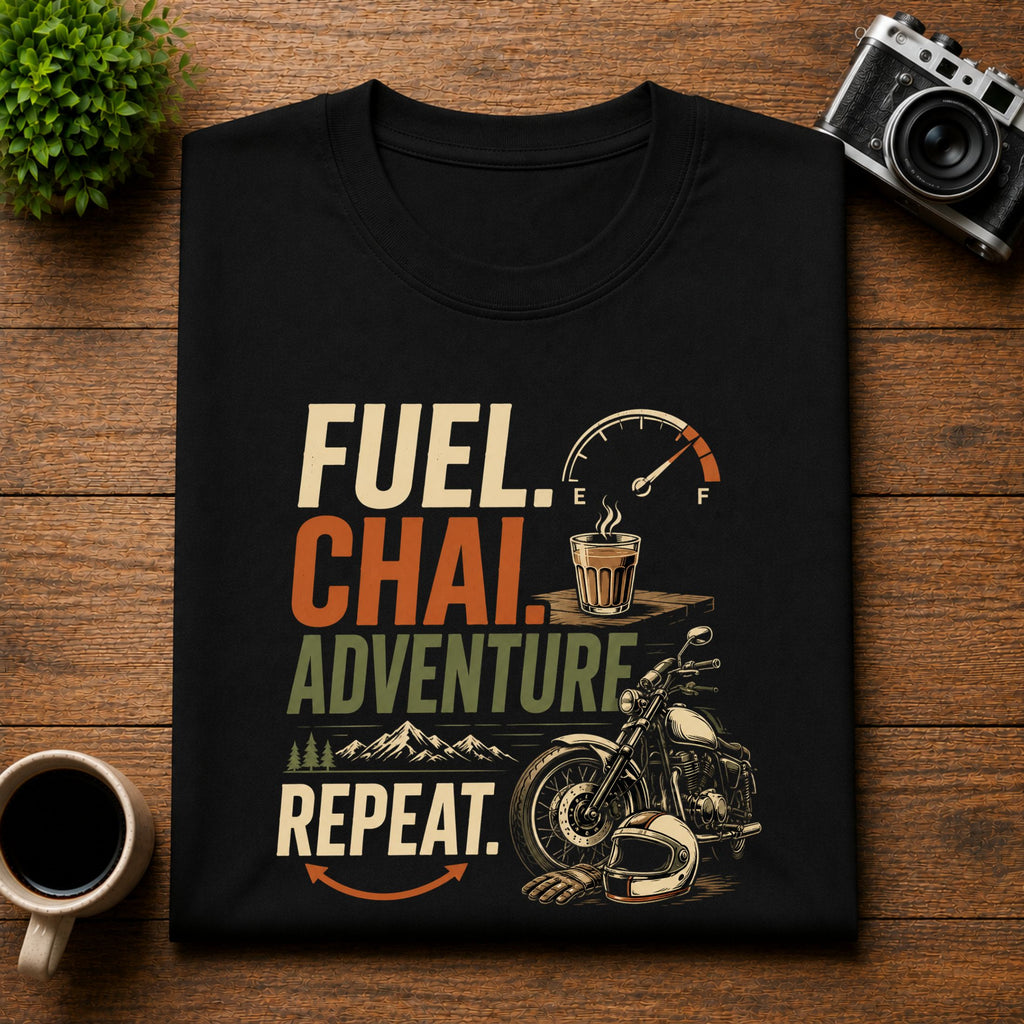 Fuel Chai Adventure Repeat Biker Unisex Tee